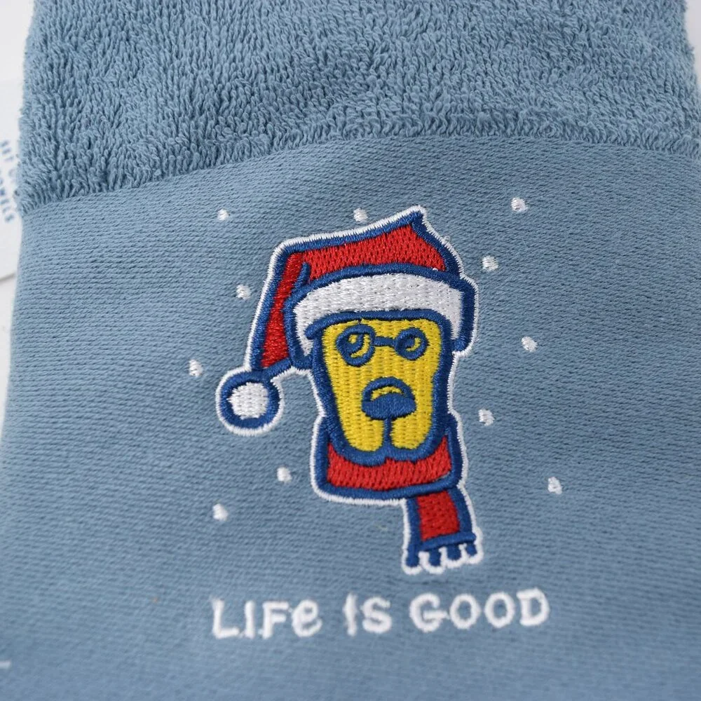 Life Is Good Dog Holiday Towels Blue Embroidered Winter Christmas Santa Set New